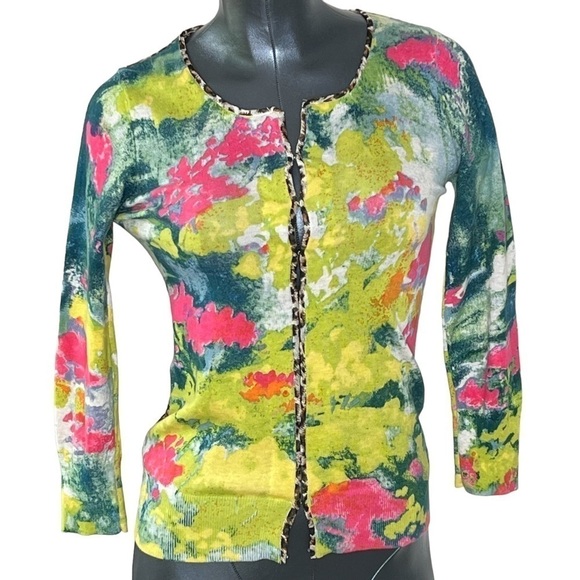 CHARLOTTE TARANTOLA Floral Leopard Animal Print Top Cardigan Women's XS - Picture 1 of 16